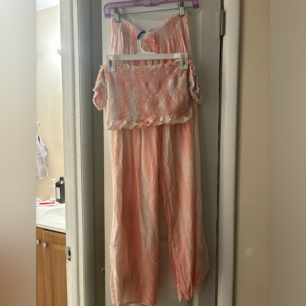 Orange tie dye two piece set